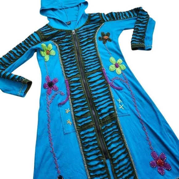 Vintage Y2K Jacket Hoodie Womens Large Boho Hippie Embroidered Duster Made in Ne - Picture 1 of 4